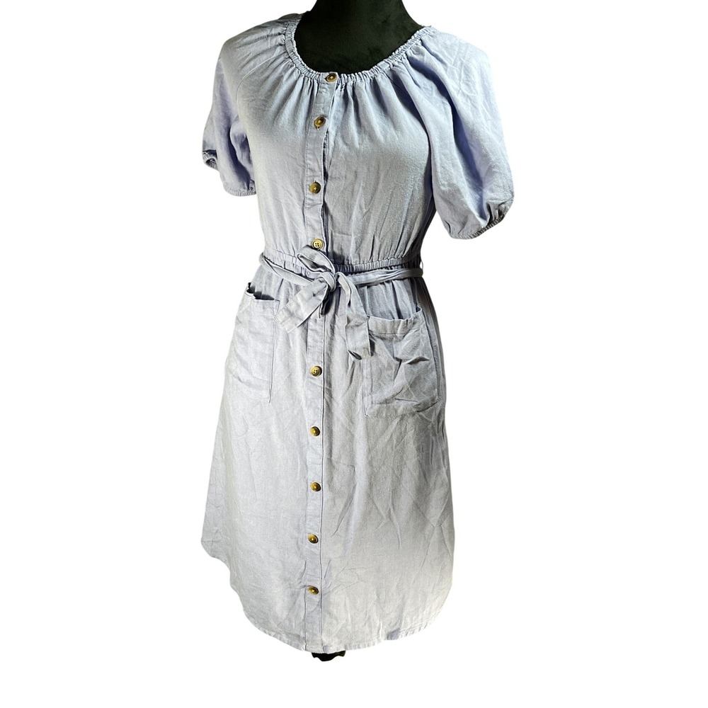 Old Navy Womens Button Front Belted Linen Blend Dress Purple XL 14 y2k‎ coastal